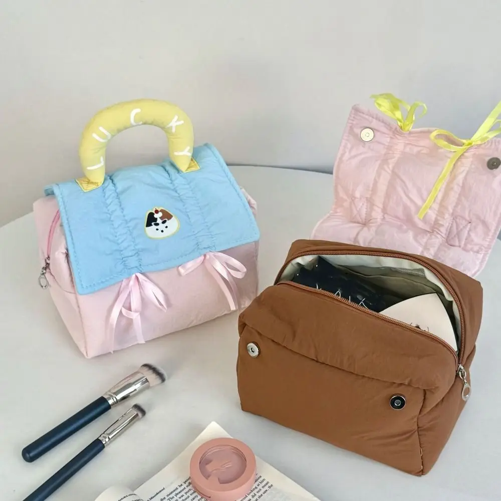 

Simple Dopamine Color Cute Cabin Makeup Bag Kawaii Square Handheld Cosmetic Case Organizer Case House-shaped Toiletry Bag Girls