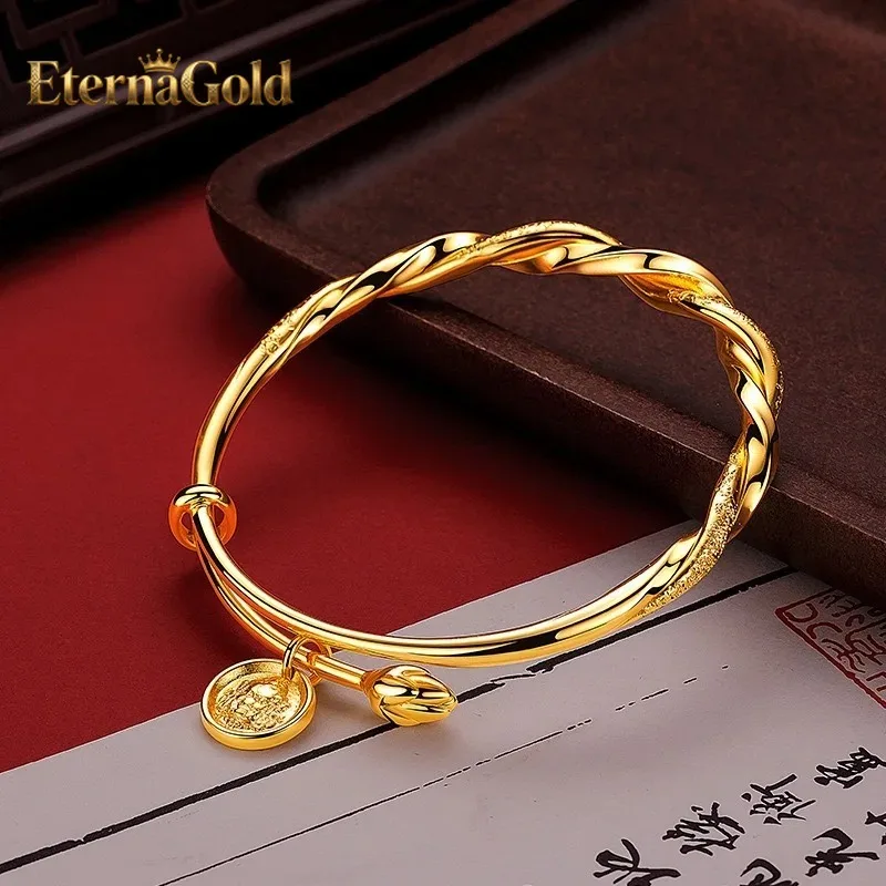

EternaGold 9999 24K gold bracelet for women, high-end semi inlaid sand semi gloss twisted pull bracelet, high-end gold jewelry