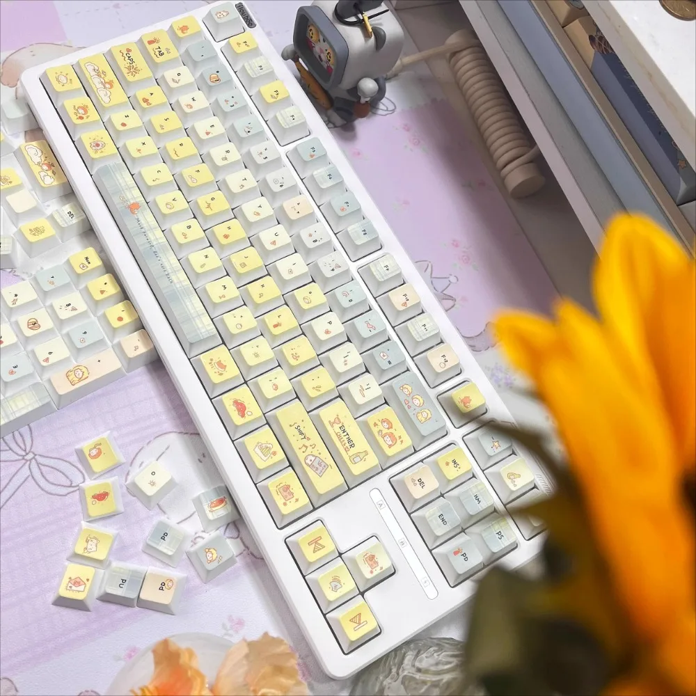 Heartwarming Notepad Yellow Keycap Thermosublimation Cherry Height Keycap Set for MX Switch Mechanical Keyboards