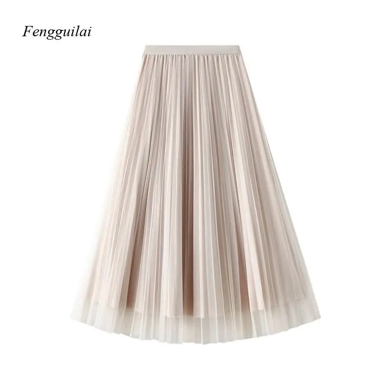 

Женская блестящая сетчатая юбка миди - плиссированная юбка А-силуэта с высокой талией для вечеринок