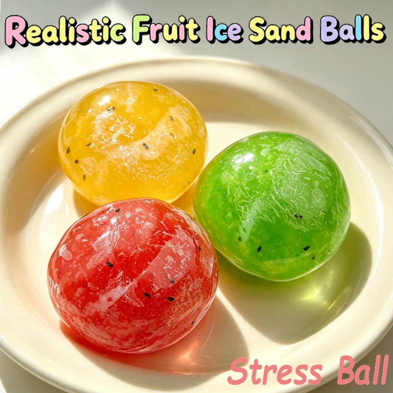 Realistic Fruit Ice Sand Squishy Balls Vaseline Material Moldable Rustling Noise Venting Knead Portable Pocket Decompression Toy
