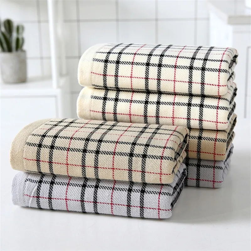 

1Pc 34x75cm 100% Cotton Gauze British Style Classic Plaid Home Bathroom Family Adult Thicken Hand Towel
