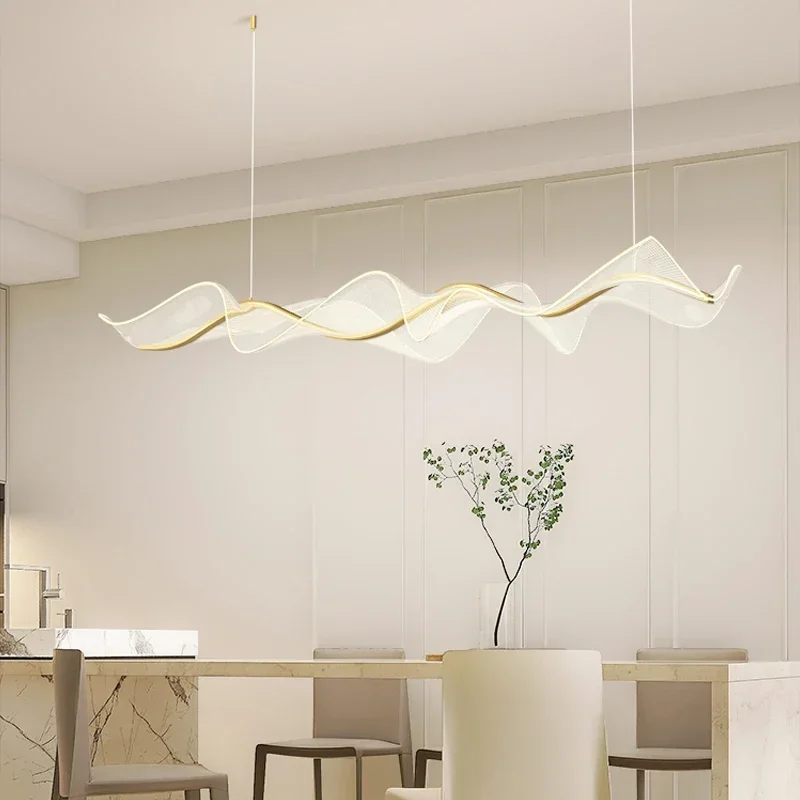 Nordic Long Wave LED Pendant Lights, Luminária de suspensão, Design criativo, Restaurante, Bar Lâmpada, Sala de jantar, Decoração de casa