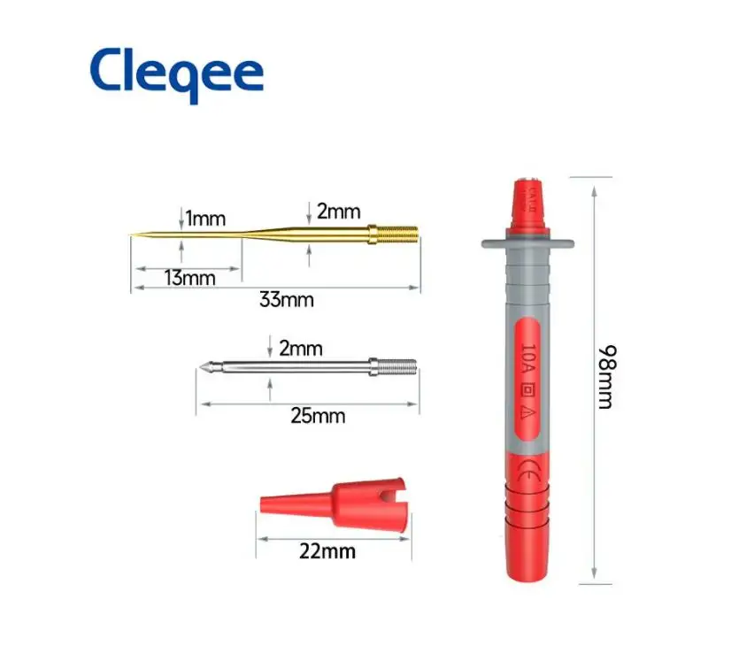 Cleqee P8003 Multimeter Test Probe Pen with Replaceable Gold-plated Sharp 1mm Needles + Thick 2mm Needle Multi-purpose Test Pen