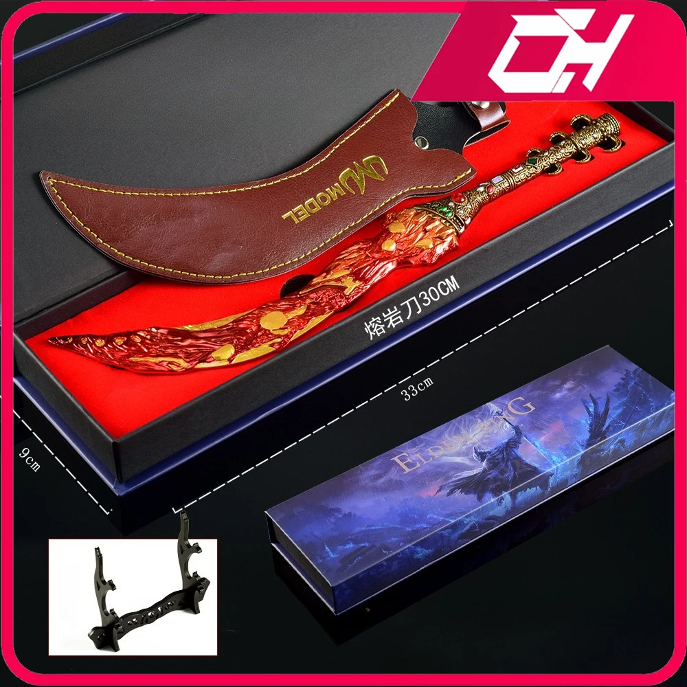 Gebogen Zwaard van Magma Ring Game Perifere 30 cm Eldened Alle Metalen Samurai Craft Accessorie Ornament Collectie Geschenkdoos voor Jongen