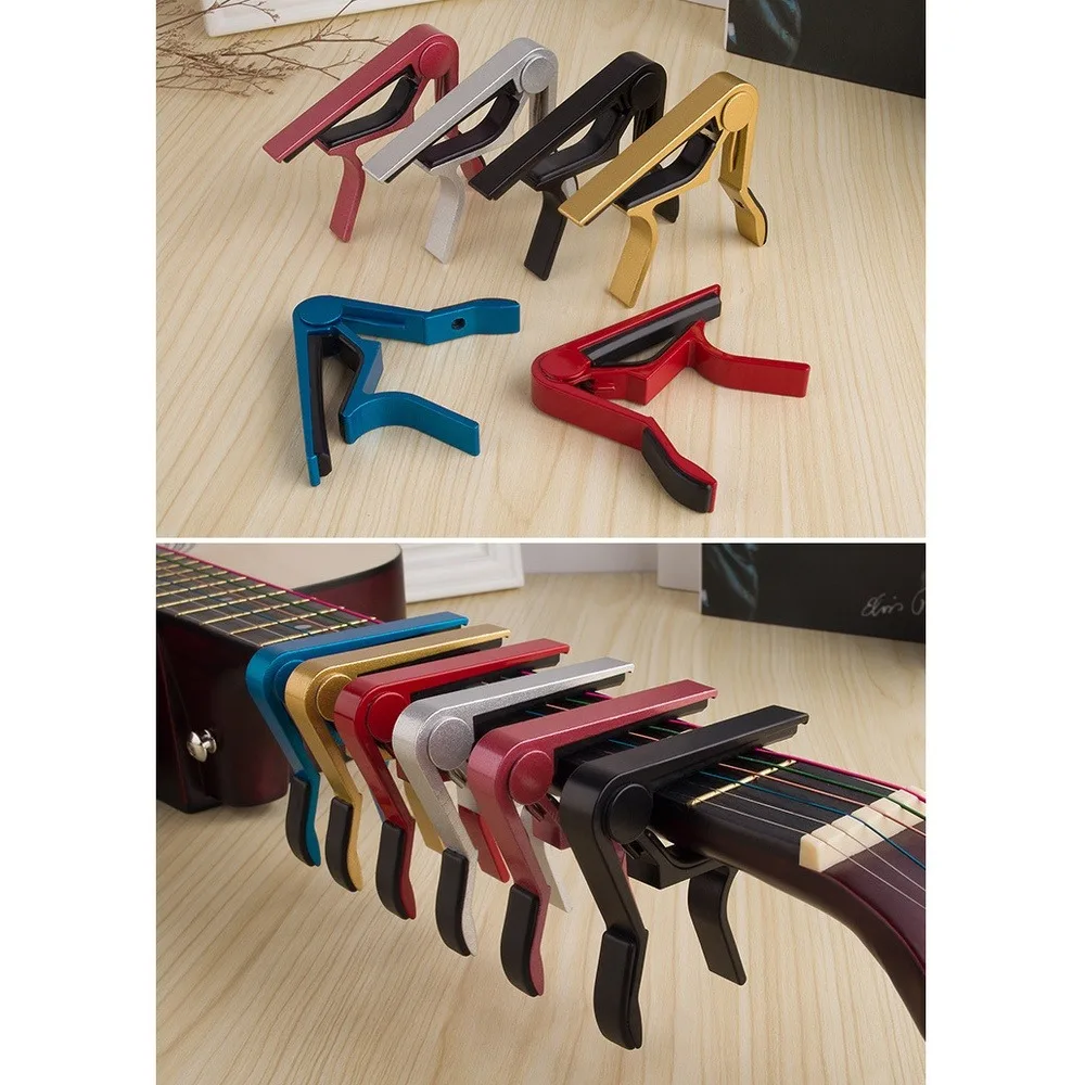 Guitar Capo, Single‑Handed Quick‑Change Capo for Acoustic & Electric Guitar, Aluminum Alloy Spring Capo with Rubber Cushion, 1‑Pack, Random Color (Black, Silver, Blue)