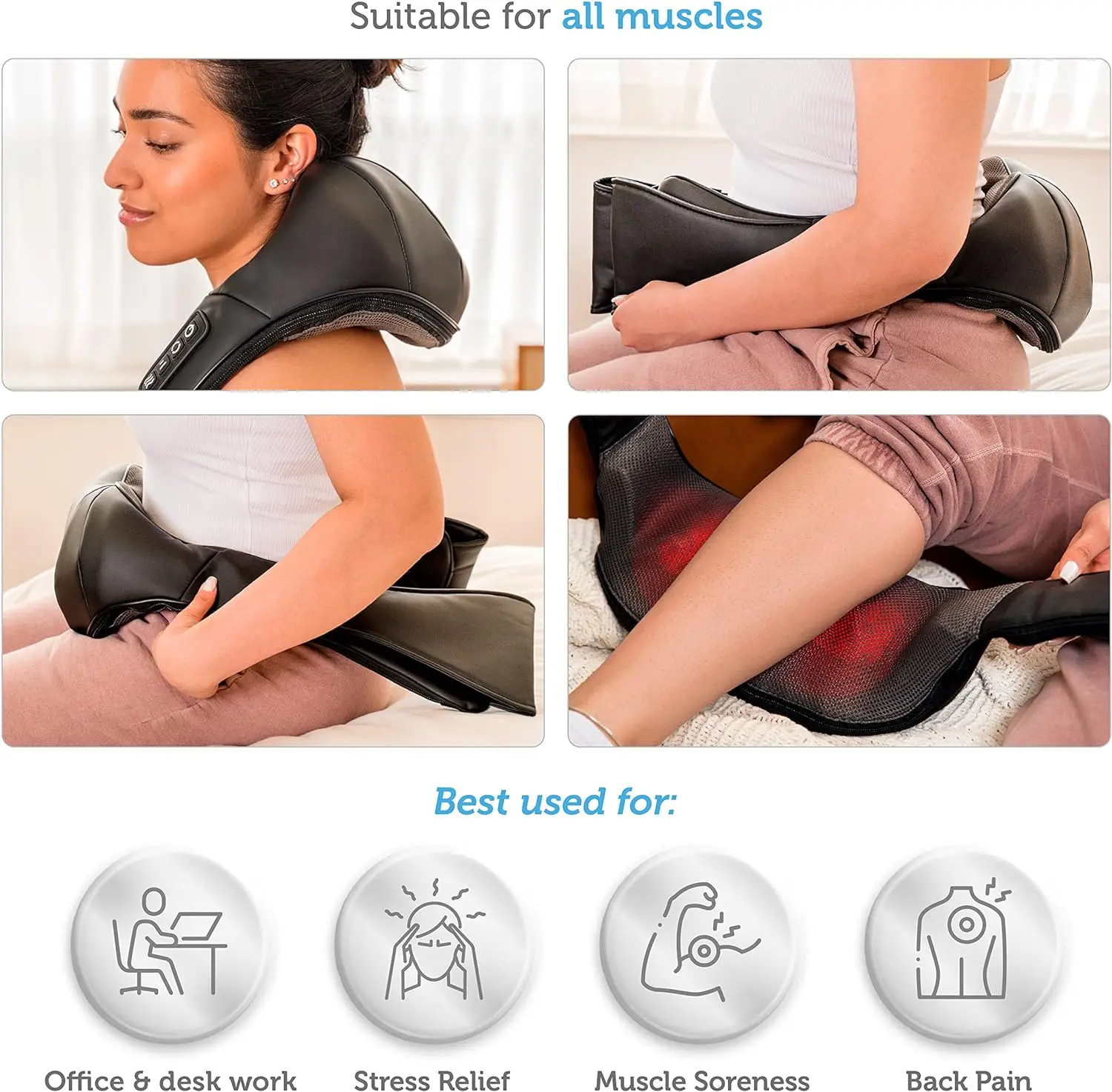 Back Massager, Heated Shiatsu Neck Massager, Portable Full Body Massager,Deep Kneading Shoulder Electric Massage shawl,Waist Leg