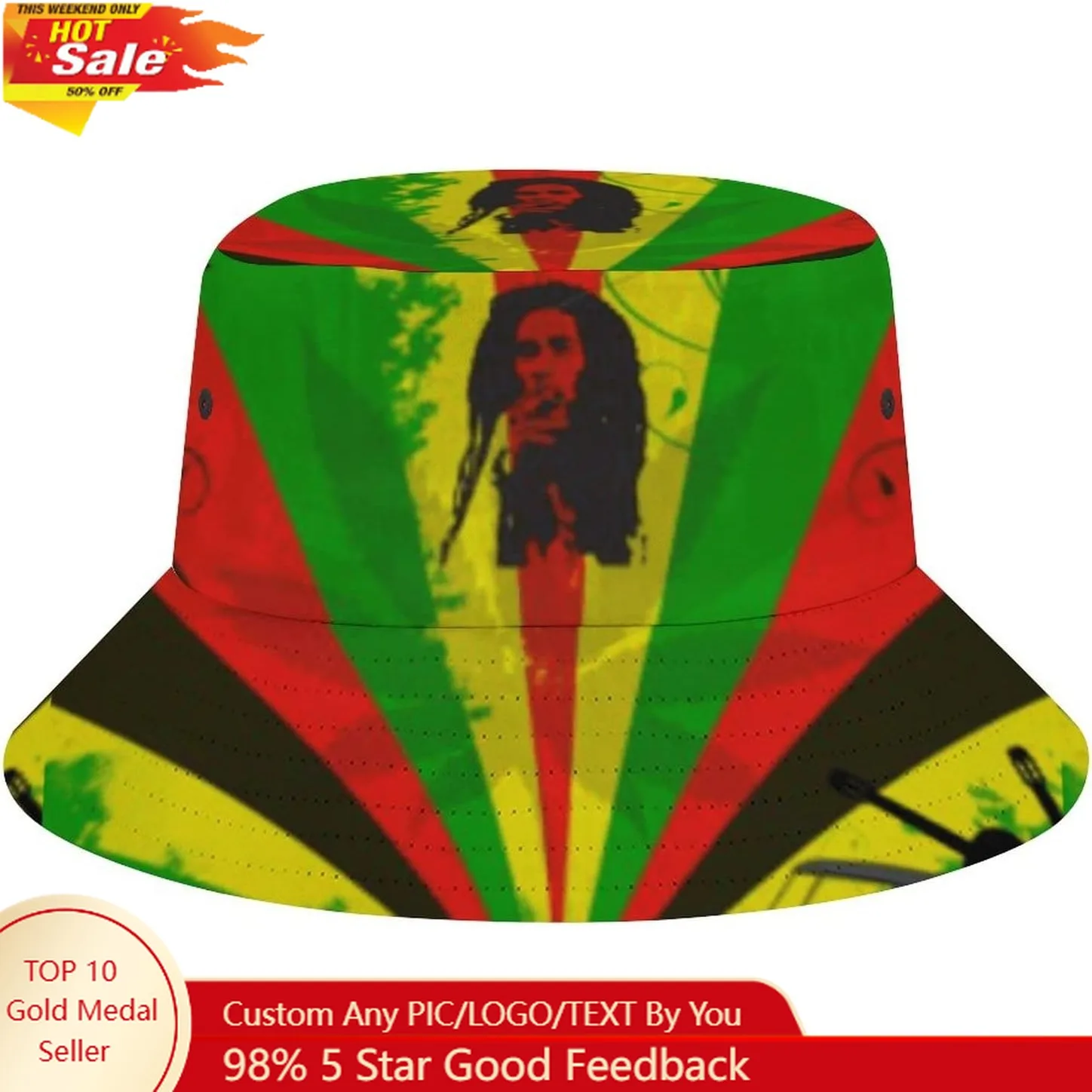 

Rasta Lion Jamaican Reggae Love Men's Women's Bucket Hat Summer Vacation Travel Beach Sun Hat Packable Lightweight Outdoor Hat