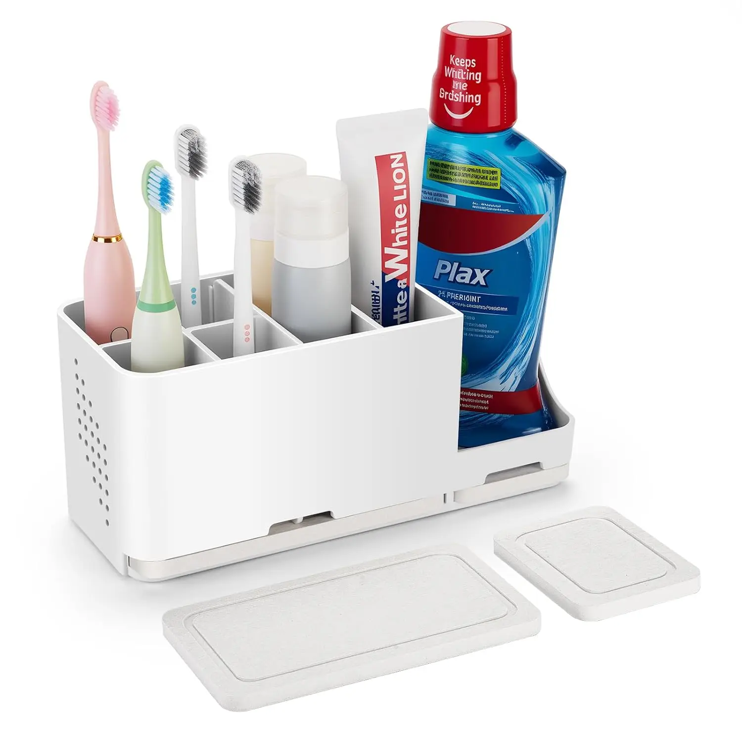 

Toothbrush Holder for Bathroom Organizer with Diatom mud Board，Detachable 8 Slots Kids Electric Toothbrush Holder and Toothpaste
