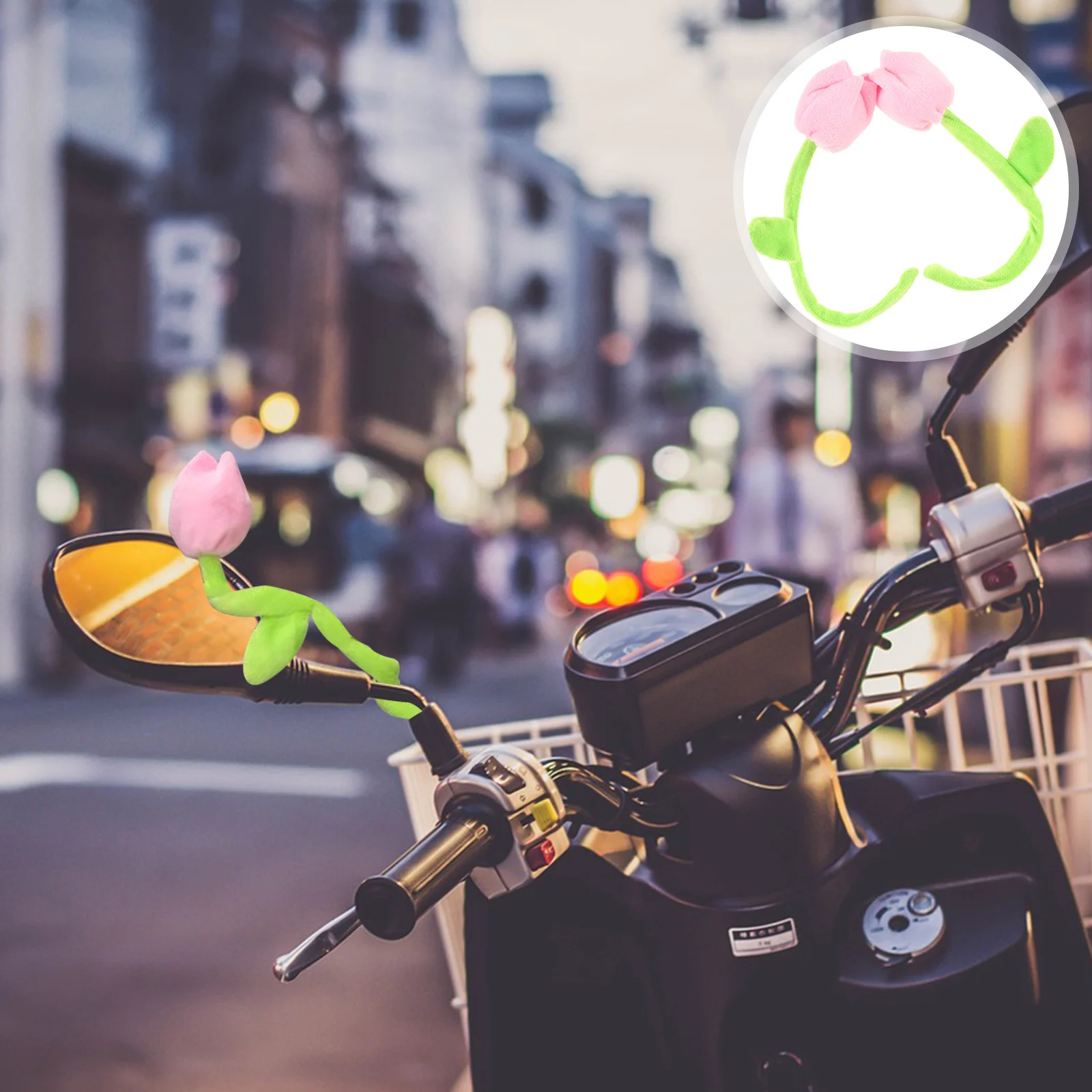 

2pcs Flexible Flower Decor Cute Tulip Branch Design Easy Install Long Lasting Flower Bending Decoration, Electric Bike Decor,