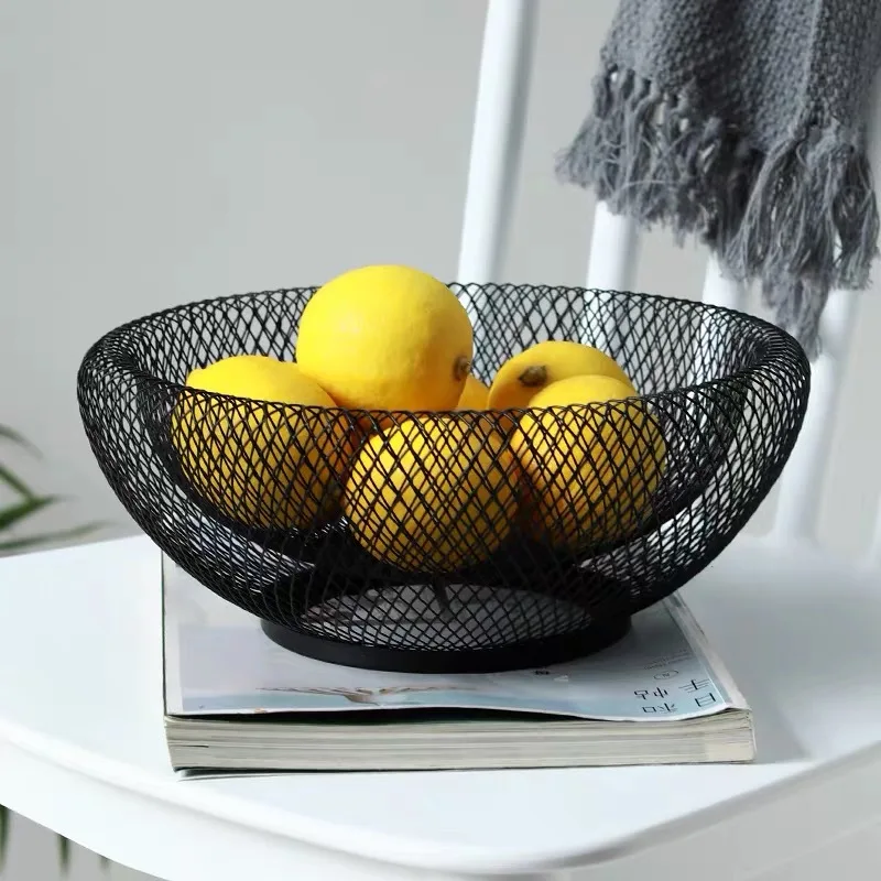 10'' Metal Double Layers Fruit Basket Minimalist Mesh Iron Art Sitting Room Refreshment Organizer Tray Side Table Houseware