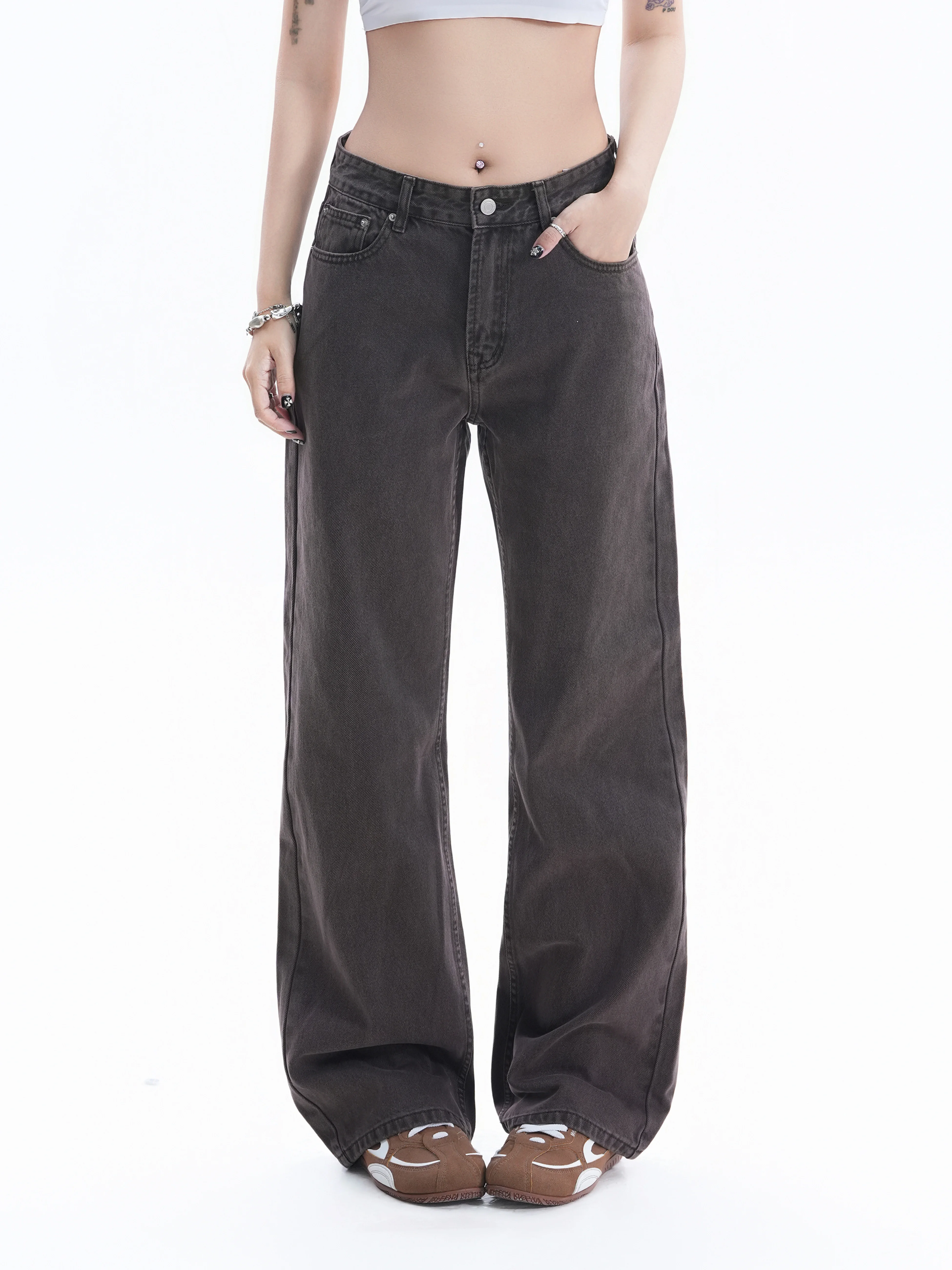 Retro American Vintage Wide Leg Pants Women Loose Straight Neutral Street Basic Style Long Trousers Small Ball Ball Jeans