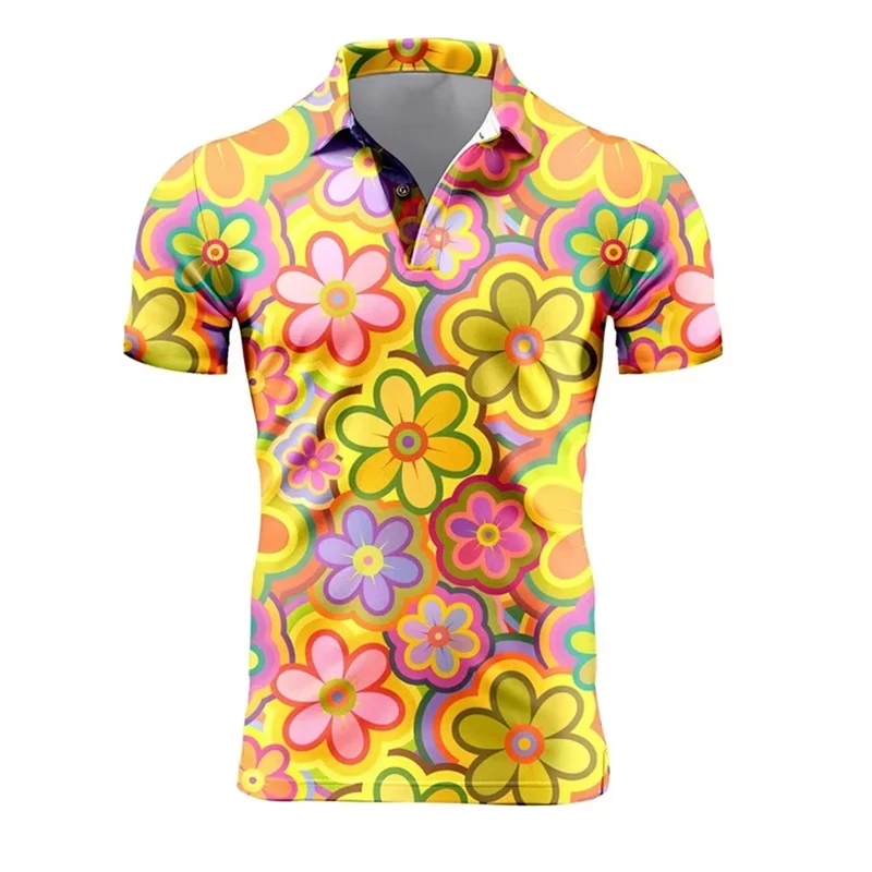 Colorful Cartoon Flower 3D Printed Polo Shirt For Men Women Personality Streetwear T-shirt Funny Dinosaur Short Sleeves Tee Tops