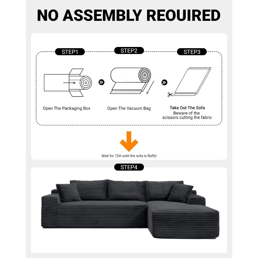 Divano componibile Cloud da 95 pollici, divano componibile modulare con sedile profondo, divani moderni disossati in velluto a coste con chaise longue a forma di L
