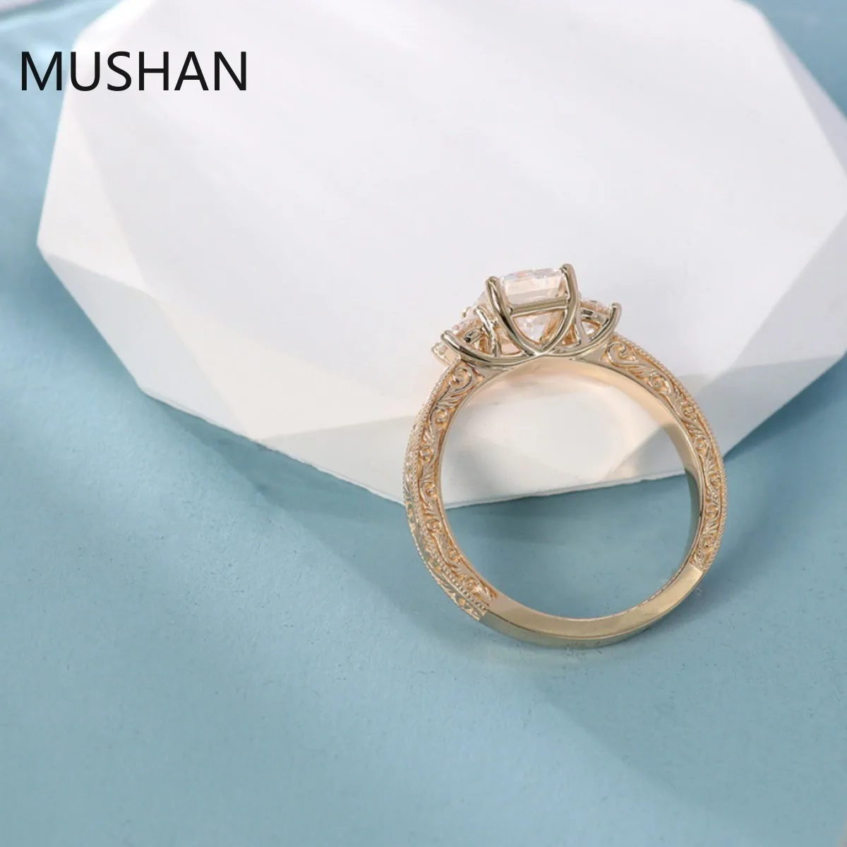 MUSHAN Luxury Custom 14K 18K Gold Rings Band Jewelry With Moissanite Diamond Lab Grown Gemstones Diamond Wedding Ring For Women view 4