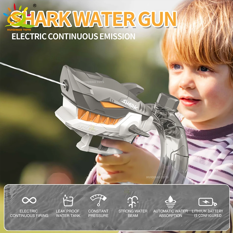 Shark Water Gun Electric Auto Cannon Firing Pistol Water Fight Summer Outdoor Beach Shooting Game Toys for Children Kids Gifts