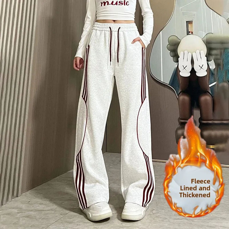 Thiened Fce 여성 스포츠 팬츠 하이웨이스트 스트레이트 레그 캐주얼 쿨 디자인 가을 겨울 2024 컬러 블록 레저 스웨트팬츠