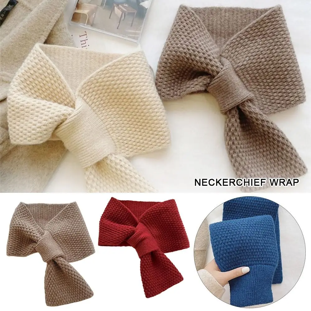 Winter Warm Solid Color Cross Scarf Knitted Neck Scarf Neckerchief Wrap Girls