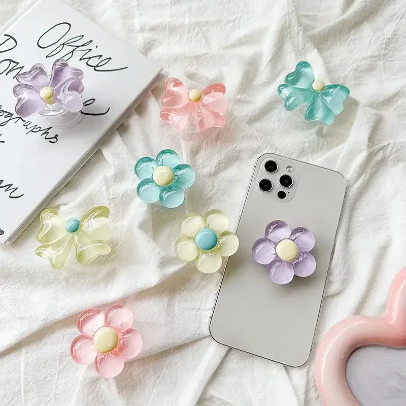3D Cute Transparent Flower Bow Folding Finger Ring Griptok Phone Holder for IPhone Support Socket Pocket Grip Tok Stand Bracket