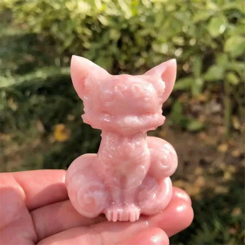

Натуральный розовый опал, лиса, фея, резьба, милосердь, исцеление, фэншуй, статуя ручной работы для домашнего офиса, декор, подарок, 1 шт.