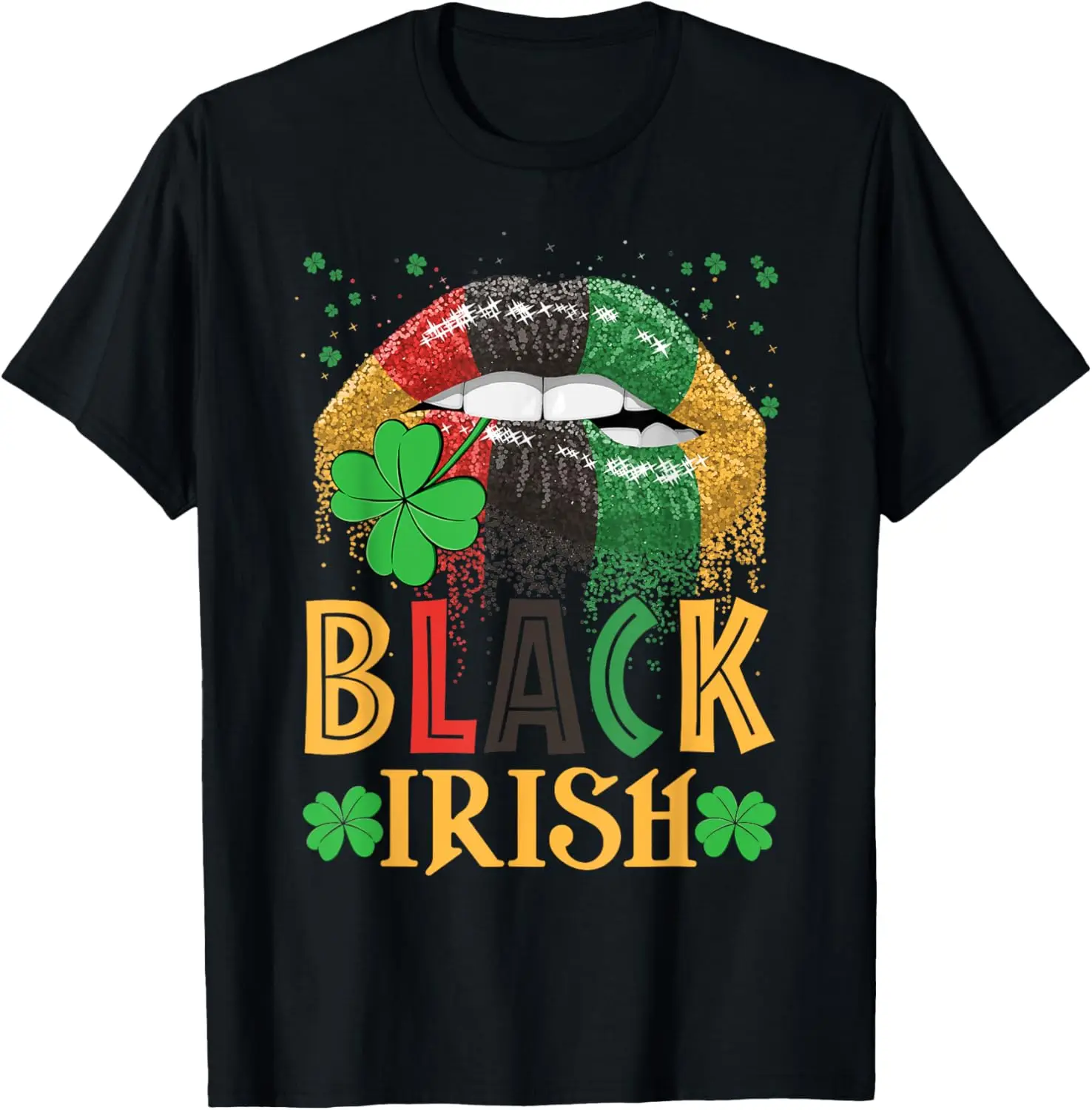 

Черная футболка афроамериканского дня Святого Патрика с ирландскими капающими губами
