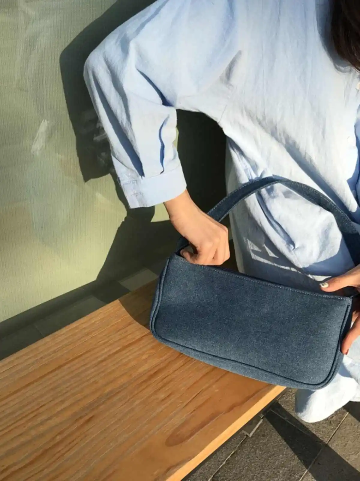 الصيف المرأة الأزرق الإبط حقيبة لينة سستة مربع حقائب كتف عارضة أزياء بلون القماش حقيبة يد الإناث