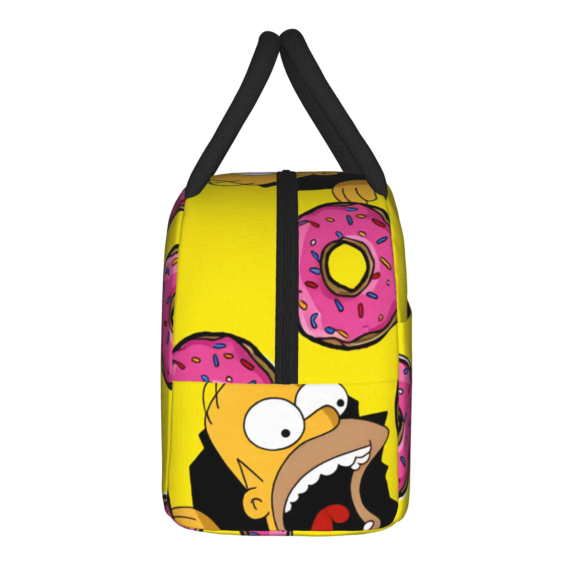 S-Simpsons Donut Pattern Lunch Bag Office Lunch Box For Child Vintage Thermal Tote Handbags Oxford Portable Insulated Cooler Bag