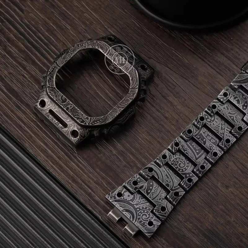 Para casio g-shock dw5600 dw5610 GMW-B5000 paisley conjunto de caixa de relógio pulseira de aço inoxidável refinado metal sólido pulseira unissex