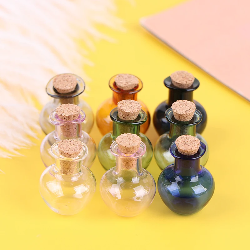 2Pcs 1:12 Dollhouse Mini Glass Color Bottles with Cork Miniature Bottles Tiny Jar Vials Wishing Bottle Model Pretend Play Toy