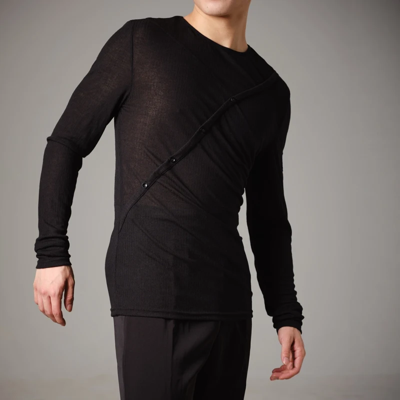 Schwarz Mesh Ballroom Dance Wettbewerb Tops Männer Modern Dance Top Erwachsene Rumba Samba Latin Dance Tops Praxis Tragen SL13583