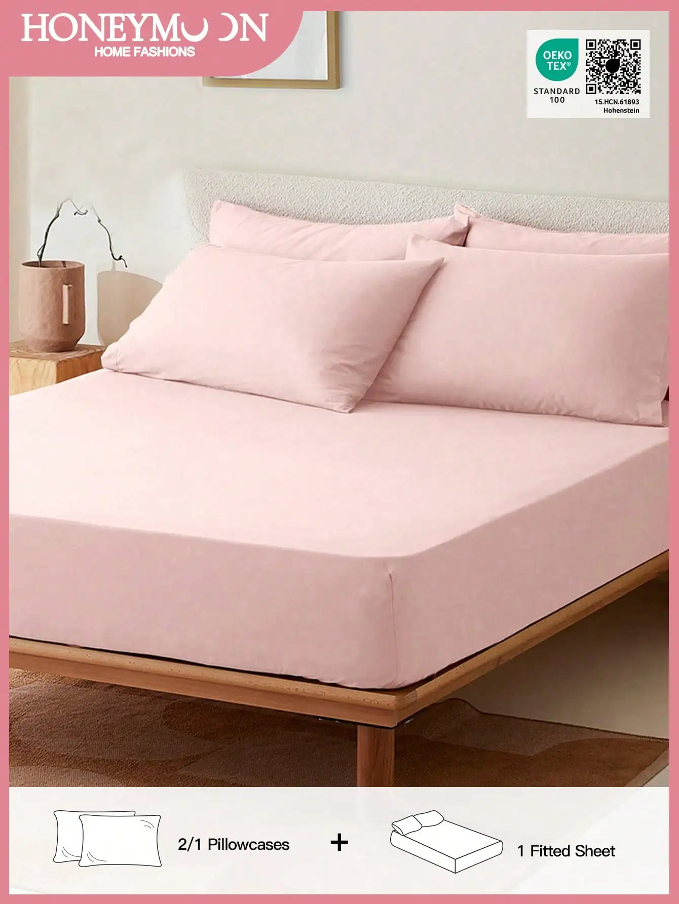 

Комплект однотонных простыней на резинке с 2 наволочками, глубокие карманы 14 дюймов, сертификат Oeko-Tex, мягкие и дышащие