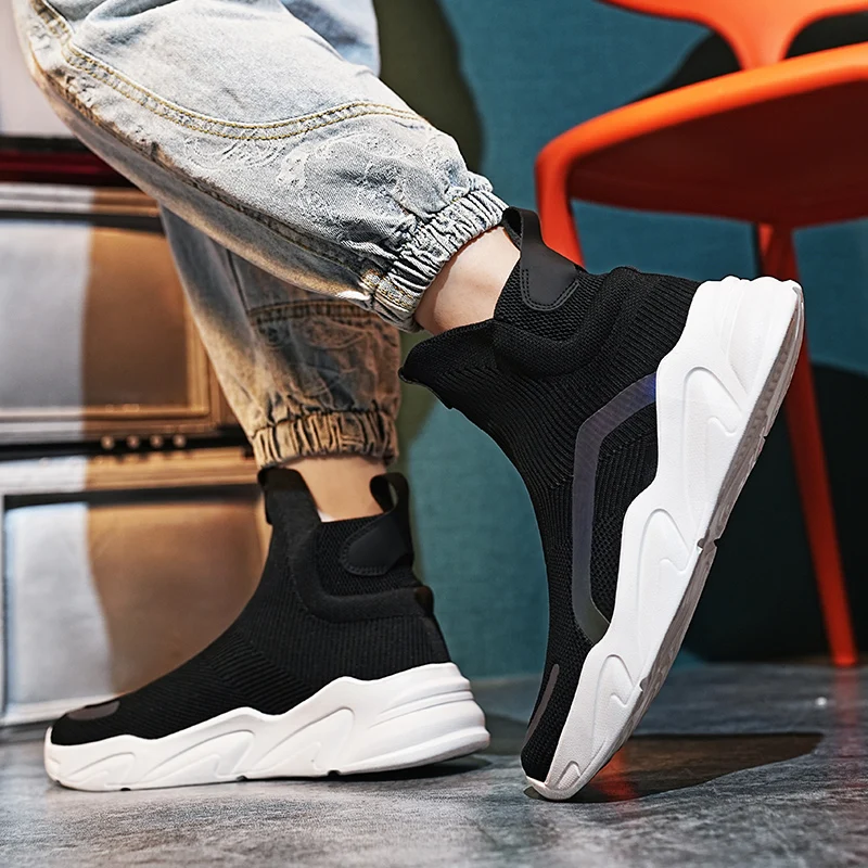 High-top Sock Sneakers Men Trendy Hip-hop Sports Shoes Women Mesh Breathable Jogging Shoes Oversize Walking Shoes Male Footwear