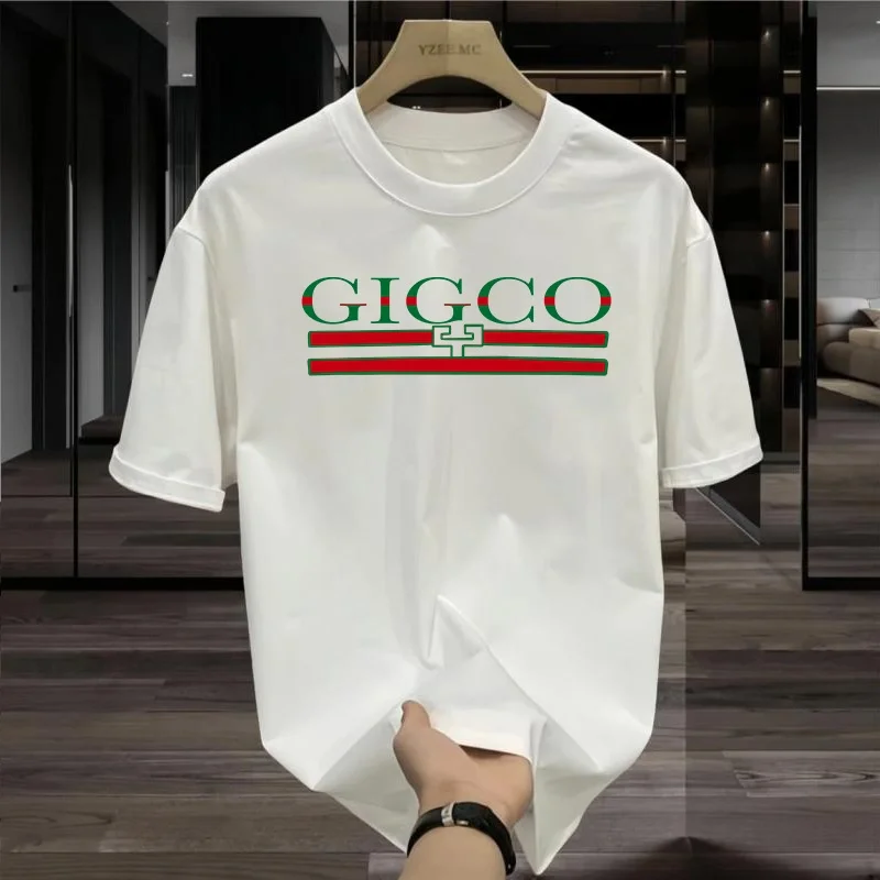 High-quality Men's Summer New Thickened Pure Cotton Short-sleeve T-shirt, Premium Light Luxury Printed Design Fashion Brand