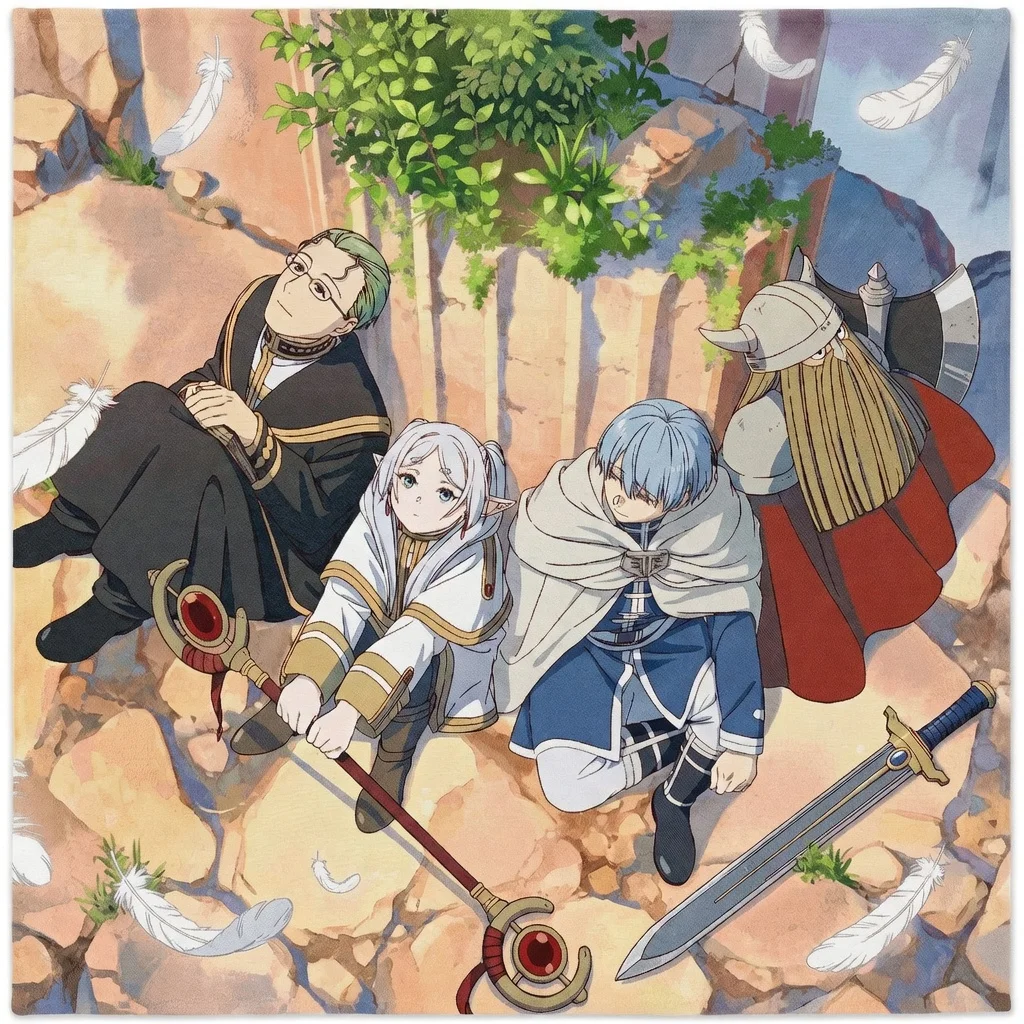 Fantasy Adventure Hero Party Tapestry Flat Print Anime Elf Girl Wall Art for Bedroom Dorm Aesthetic Room Decor Gift