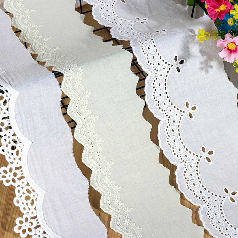 Cotton Hollow Embroidered Lace Ribbon, 3D Flowers Fabric, Dress Applique Apparel, DIY Sewing Accessories, White, Beige