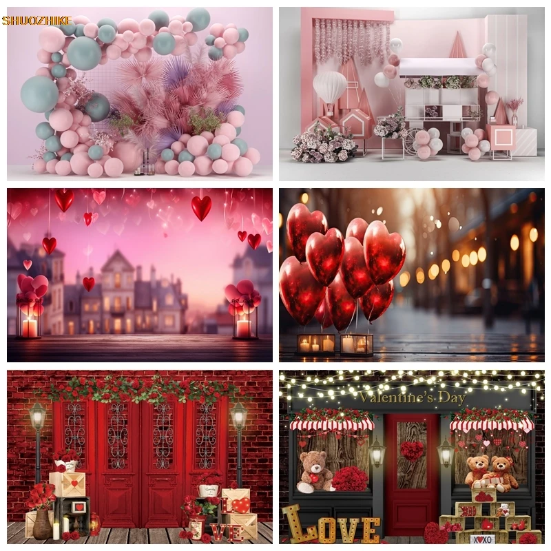 

Red Hearts Balloons Love Valentine's Day Theme Photography Backdrop Wedding Anniversary Bridal Shower Photo Background Props