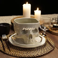 Halloween Human Skull Pasta Bowl Ceramic Handicrafts Tableware Family Food Candy Bowl