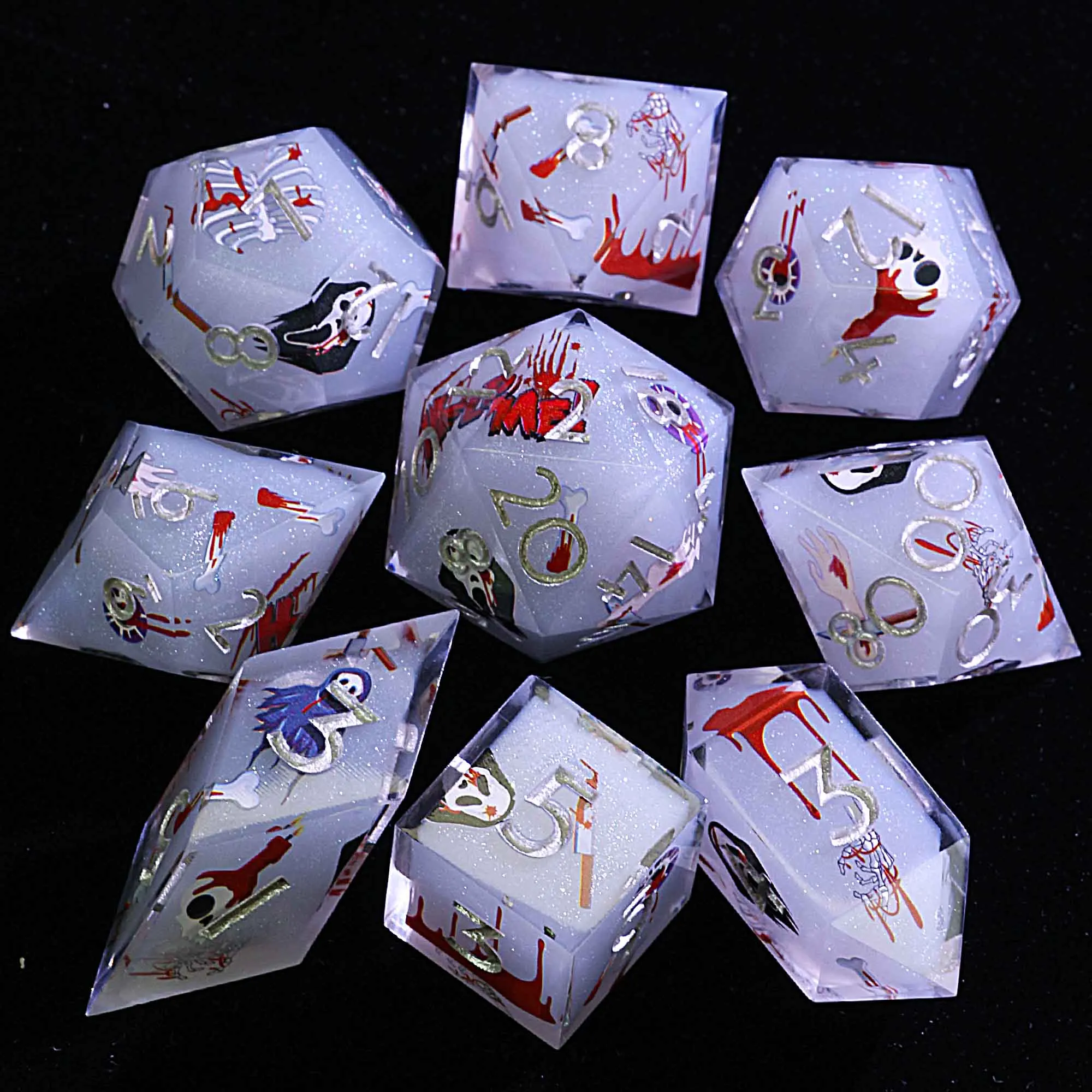 

Halloween 9 Polyhedral Resin D&D Sets Dice Ash Specter Bone