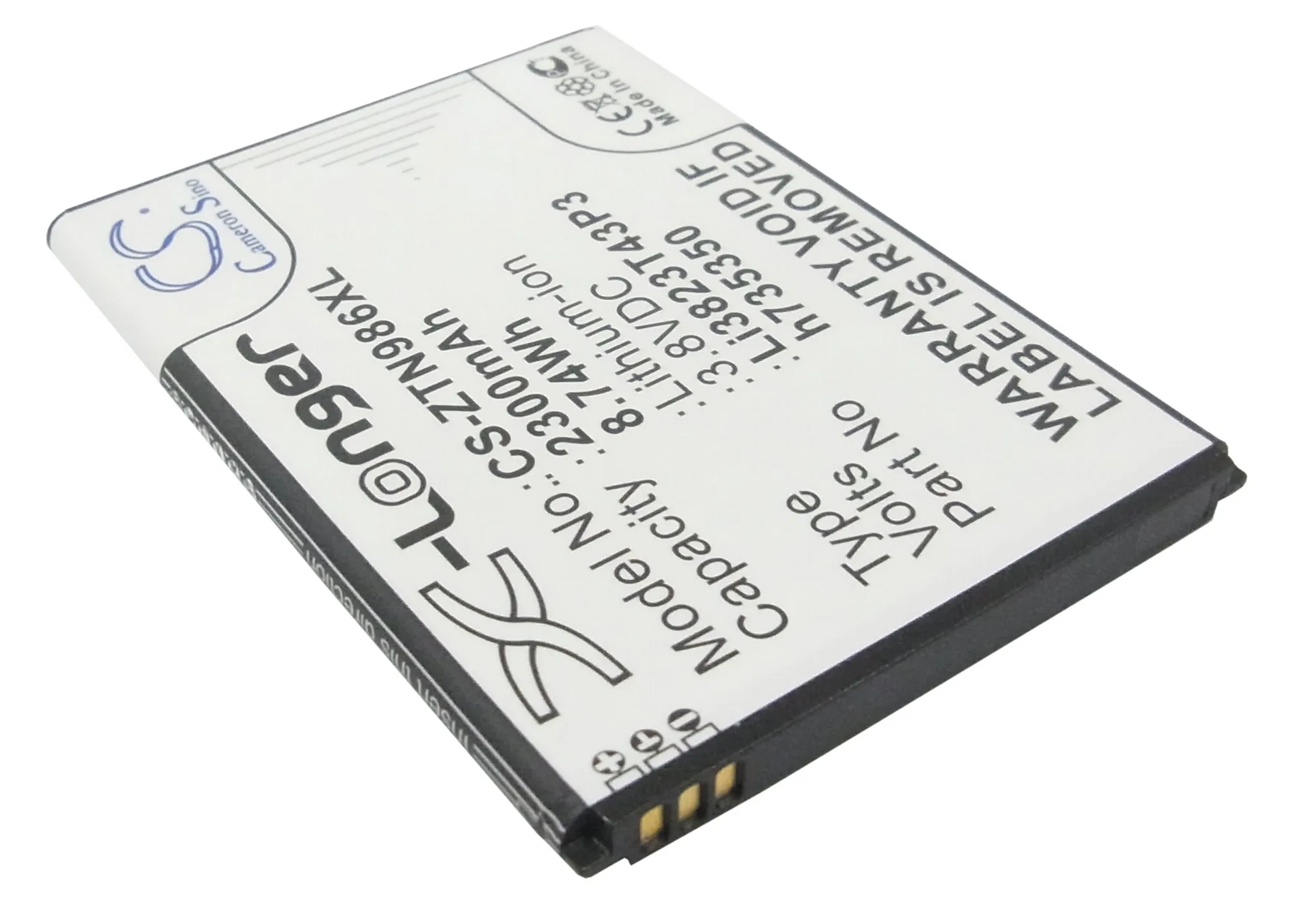 Cameron Sino 2300mAh Battery Li3823T43P3h735350 for ZTE N817,N9132,N9516,N986,Q801L,U988S,V975,Z777,Z818L, for BoostMobile  N860