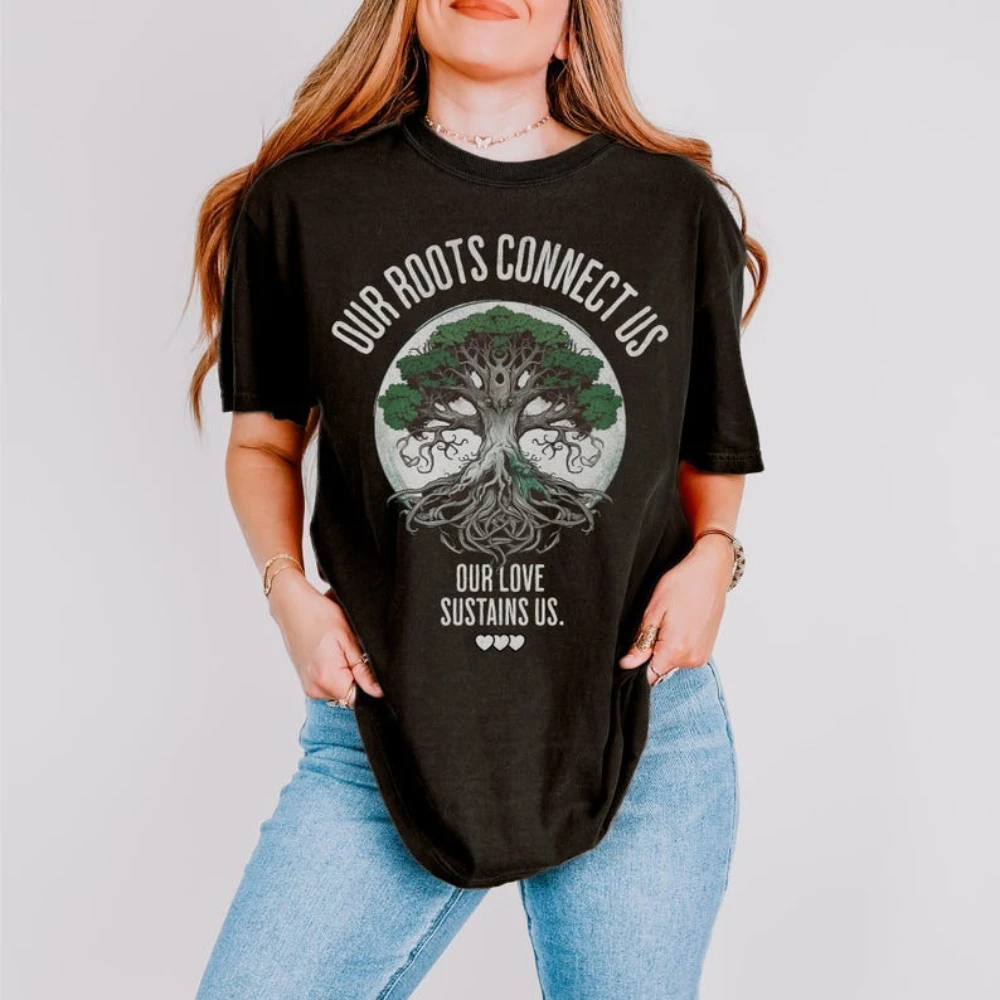 شجرة الحياة للجنسين الملابس مصبوغ امرأة تي شيرت الوحدة السلام اتصال الروحي المطبوعة تي شيرت طبيعة عاشق خمر قميص #1