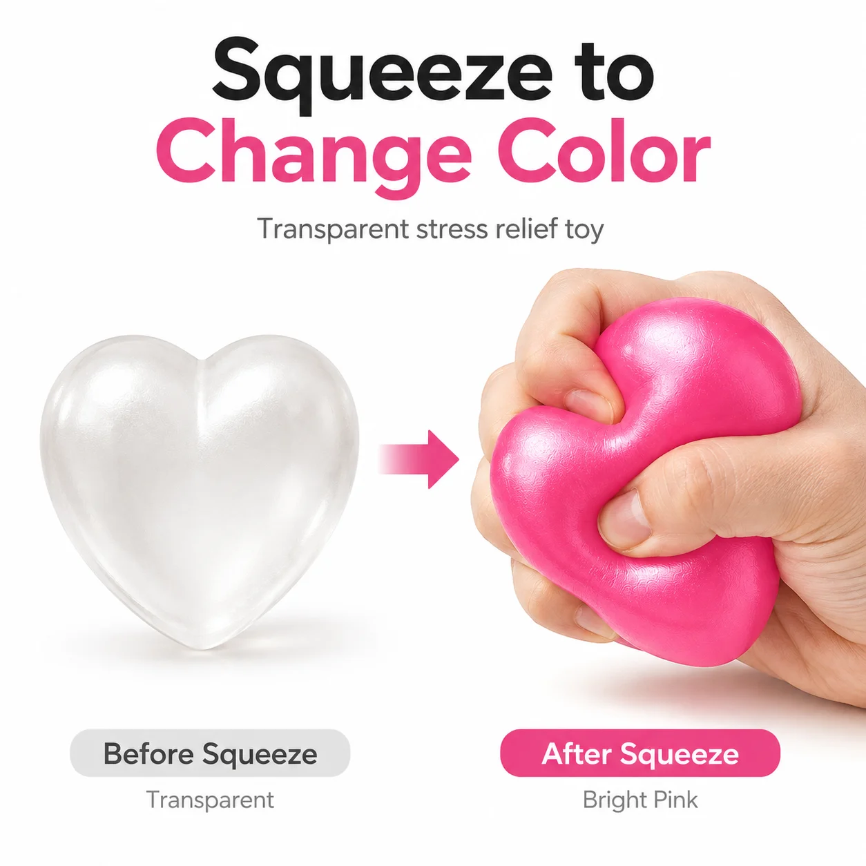 Color Changing Heart Squishy Toy Transparent Stress Relief Sensory Squeeze Toy Soft Fidget Gift for Kids Adults