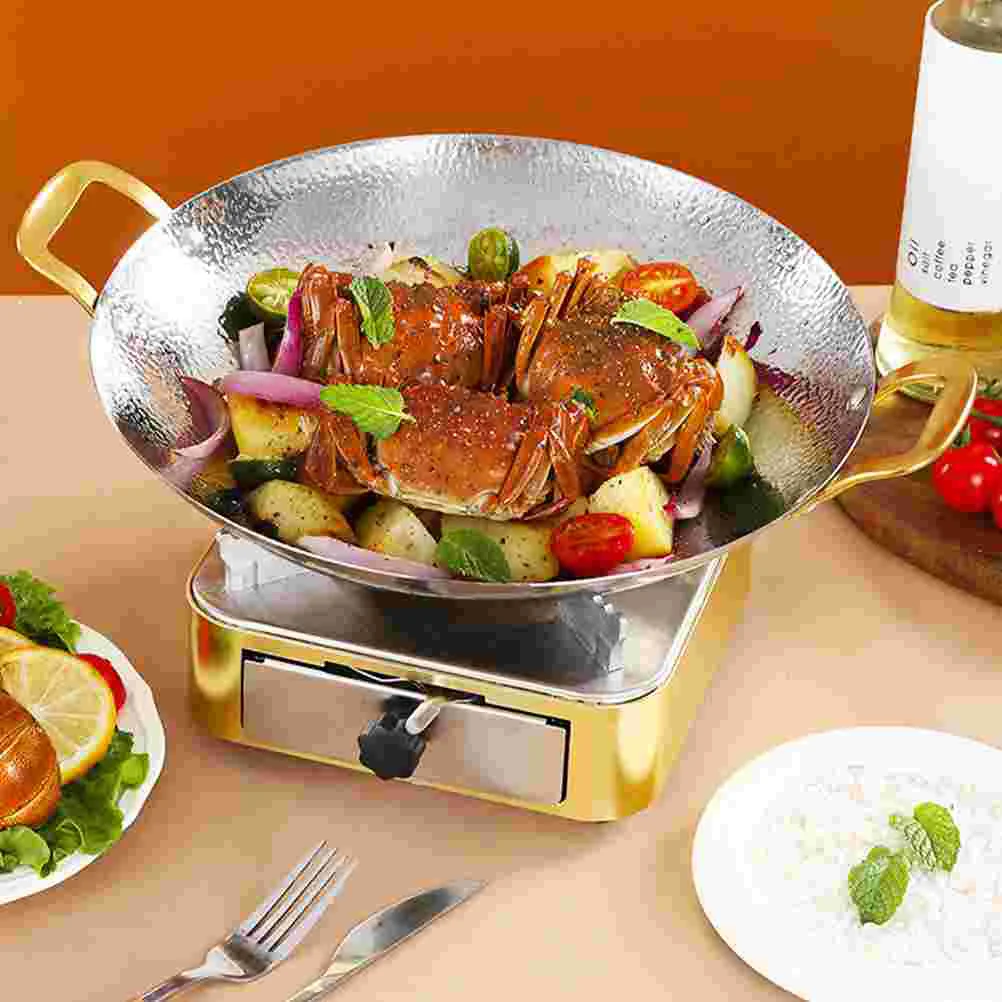 

Alcohol Pot Double Handle Wok Small Cooking Pots Induction Griddle Pan for Stove Stainless Steel Seafood