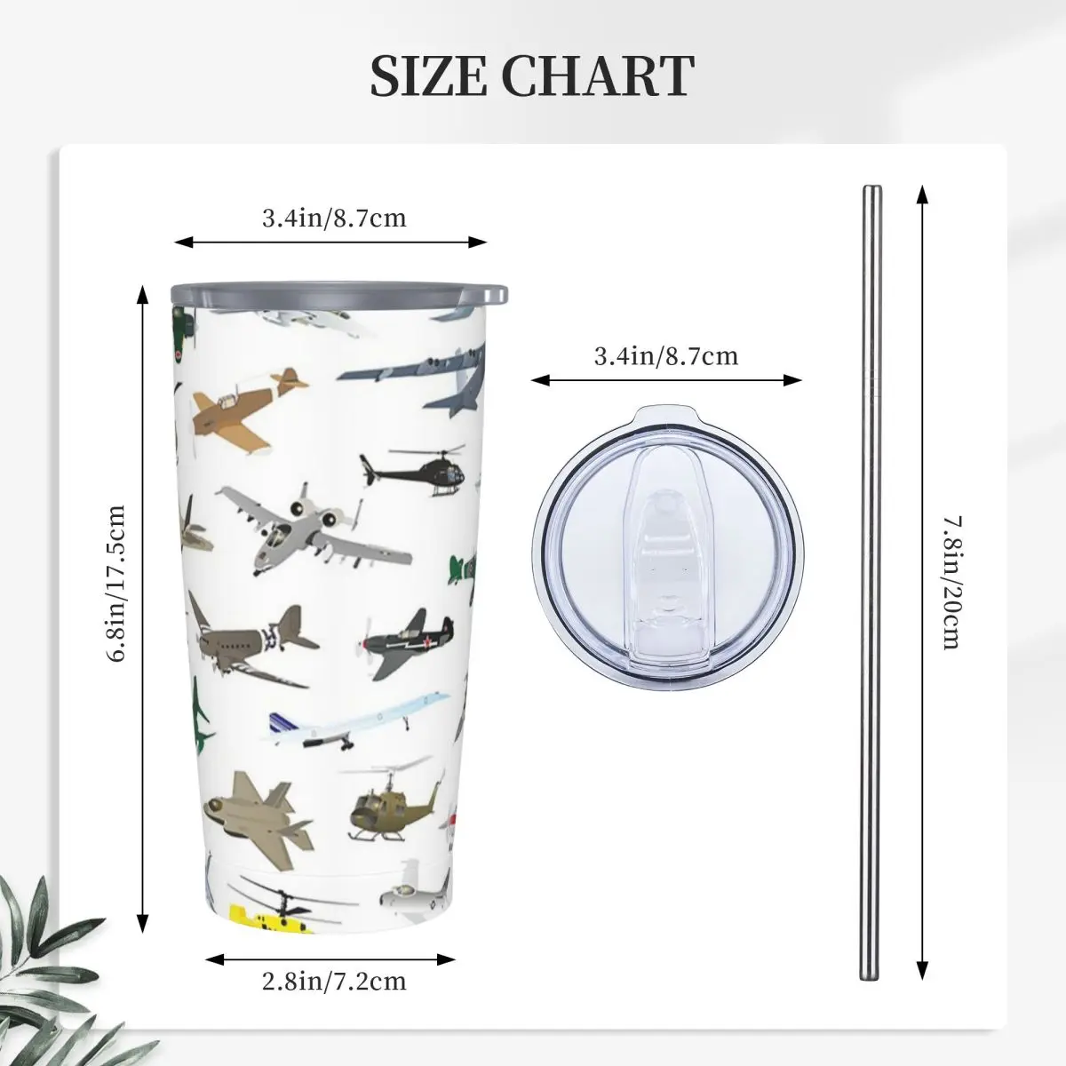 Various Colorful Airplanes And Helicopters Stainless Steel Tumbler Vacuum Insulated Mug Thermal Cold Cup Straws With Lid 20oz