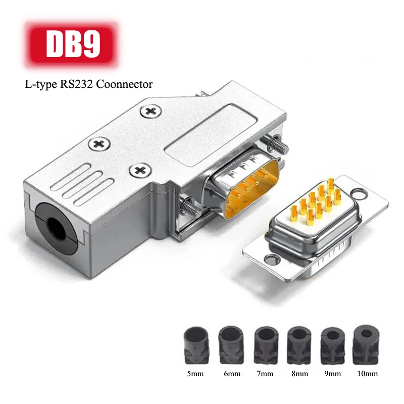 Metalowa obudowa DB9 90 stopni RS232 złącze portu szeregowego Mini 9pin wtyk typu L klasy przemysłowej męska solidna igła