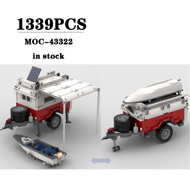 

New MOC-43322 Fishing Boat Transport Vehicle Camping Trailer Building Block Model 1339PCS Children Birthday Toys Christmas Gifts