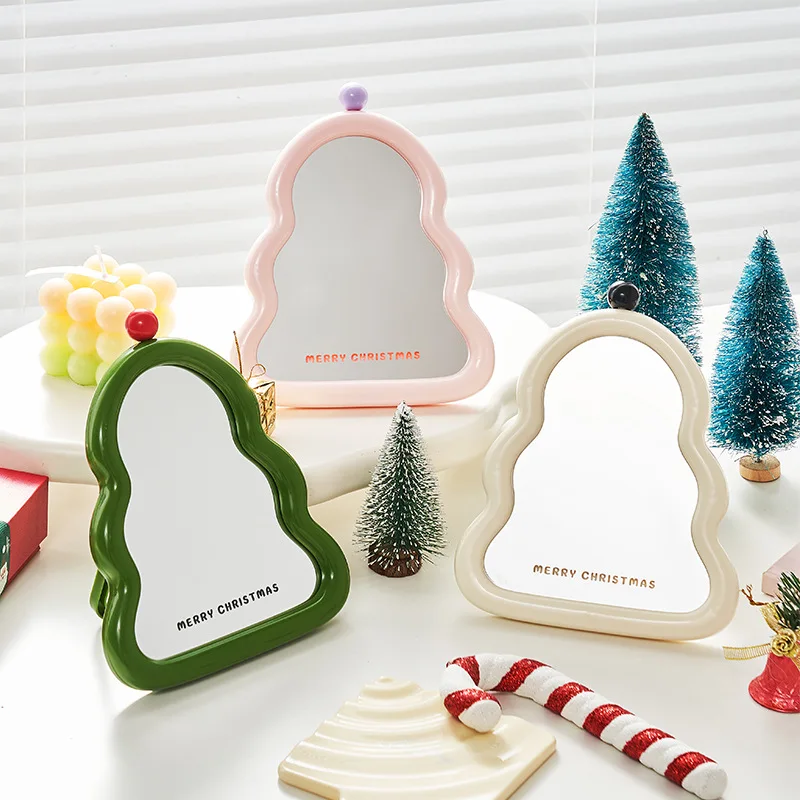 Cute Christmas Tree Makeup Mirror Desktop Stand Wall-mounted Dual Use Mirror Student Dormitory Dressing Table Decoration Gift