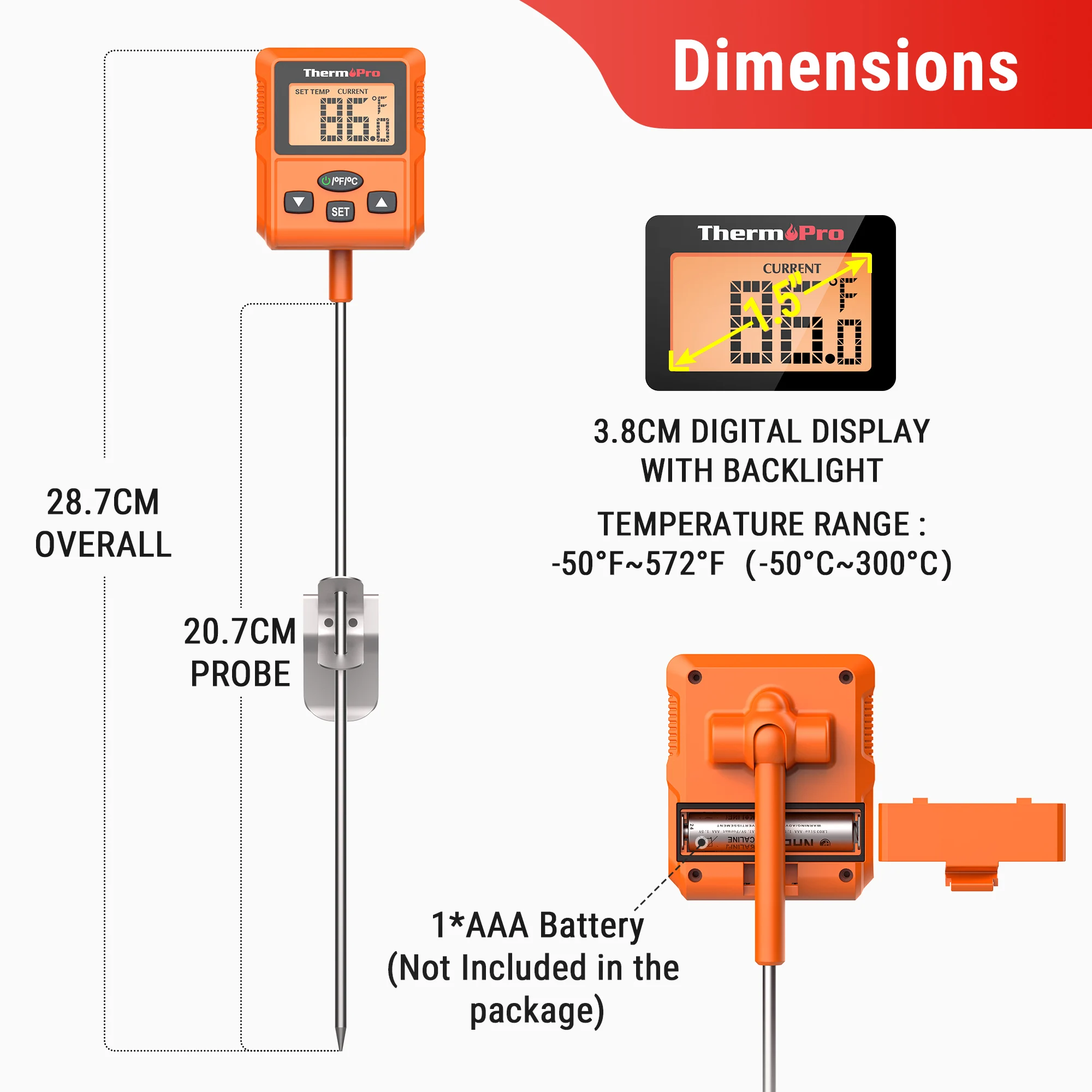 ThermoPro TP511 Waterproof Instant Reading Digital Backlight Kitchen Thermometer For Candy Fry Grill Cooking With 21.5CM Probe