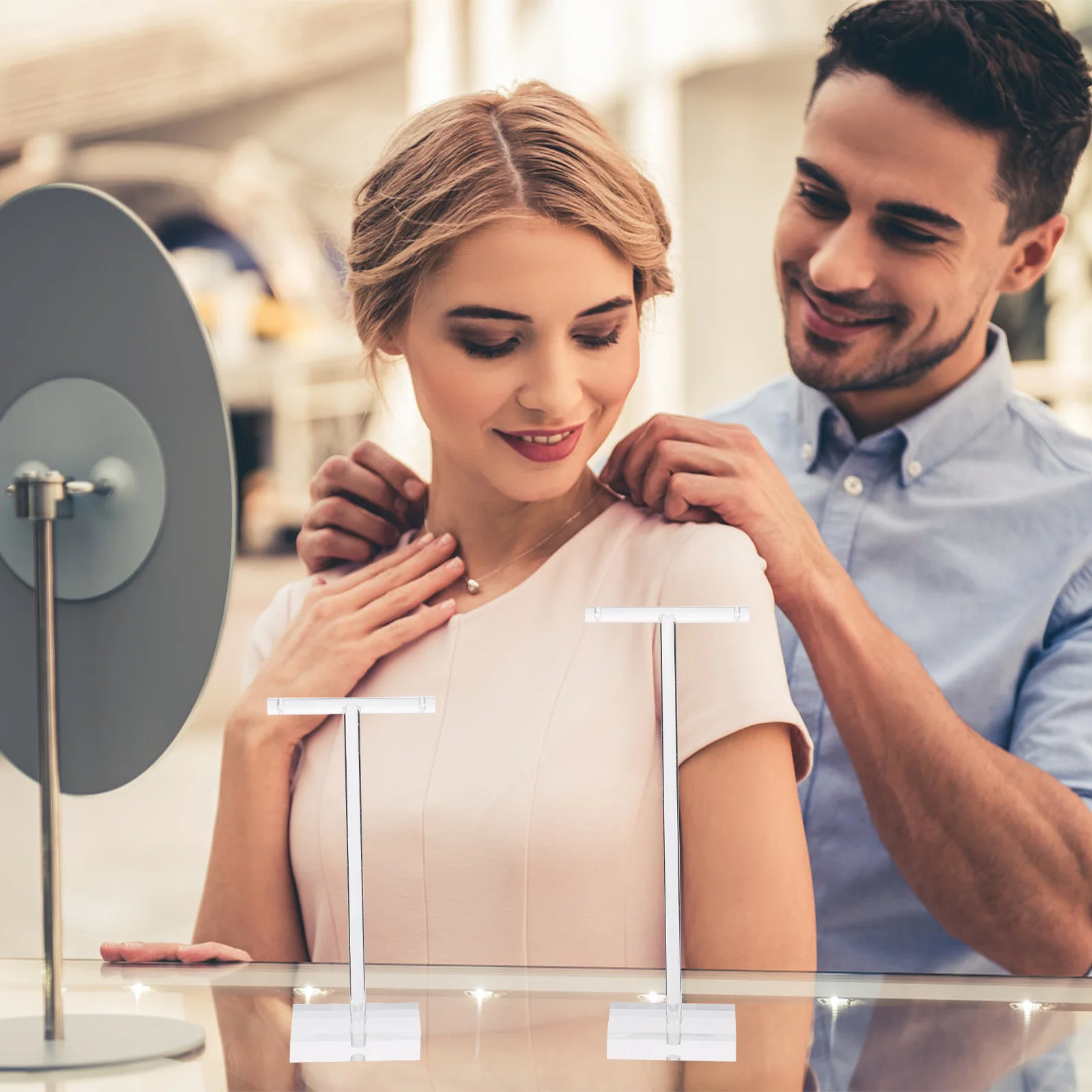 

2Pcs Jewelry Display Stand Elegant T-Bar Earring Organizer for Home Window Counter Display with Spotlight Clarity Earring