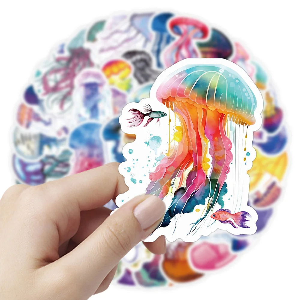 10/30/50PCS Colorful Jellyfish Marine Life Cartoon Sticker DIY Phone Laptop Luggage Skateboard Graffiti Decals Fun for Kid Gift