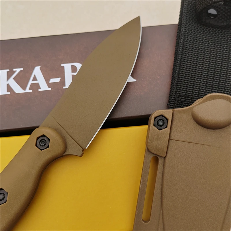 Outdoor survival knife straight knife EDC with k-knife sheath knife trade black brown fruit knife